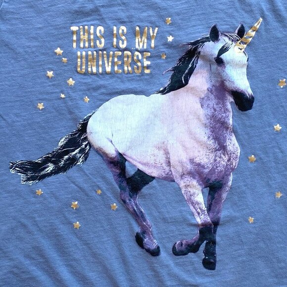 Lindex Girls Unicorn Graphic T-Shirt Size 12-14 / EU 158-164 Short Sleeves Blue - Picture 3 of 11